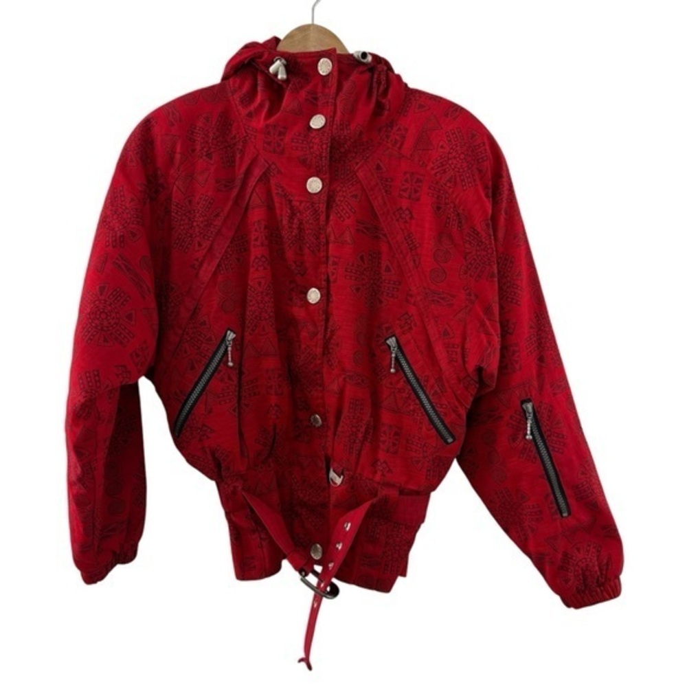 NILS Vintage Red Black Print Ski Snow Jacket Vintage Size 8